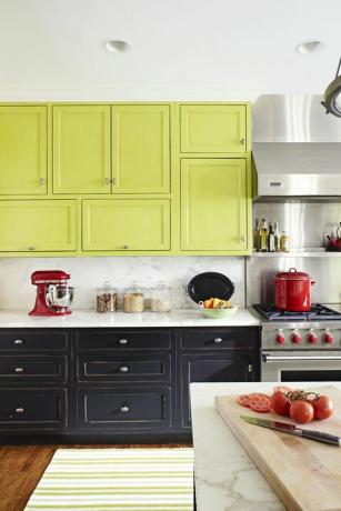 grønne køkkenskabsideer, tofarvet